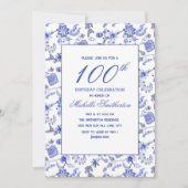 Elegante  Antiek Blauwe Bloemen 100e Kaart (Voorkant)