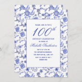 Elegante  Antiek Blauwe Bloemen 100e Kaart (Voorkant / Achterkant)