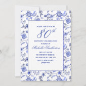 Elegante  Antiek Blauwe Bloemen 80e Kaart (Voorkant)