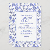 Elegante  Antiek Blauwe Bloemen 80e Kaart (Voorkant / Achterkant)