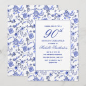 Elegante  Antiek Blauwe Bloemen 90e Kaart (Voorkant / Achterkant)