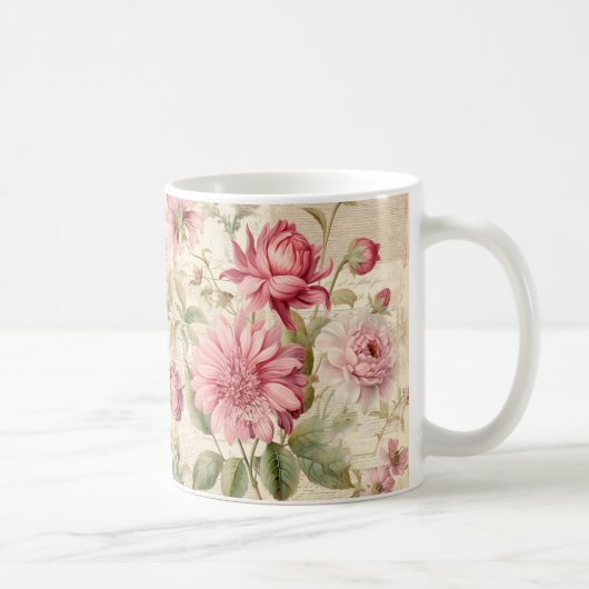 Elegante Antiek Franse bloemencollage Koffiemok (Rechts)