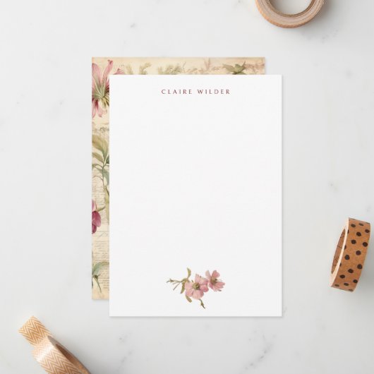 Elegante Antiek  Franse bloemencollage Notitiekaartje (Voorkant / Achterkant in situ)