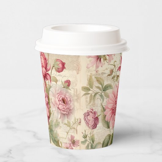 Elegante Antiek  Franse bloemencollage Papieren Bekers (Rechts)