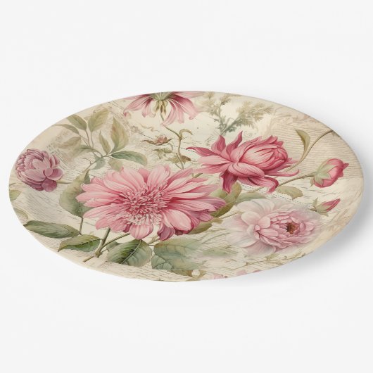 Elegante Antiek  Franse bloemencollage Papieren Bordje (Gekanteld)