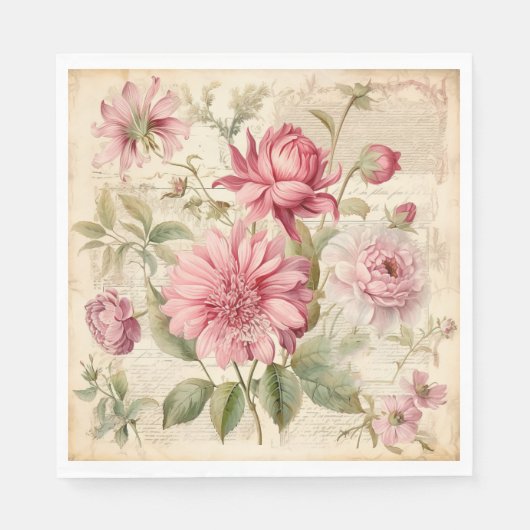 Elegante Antiek  Franse bloemencollage Servet (Voorkant)