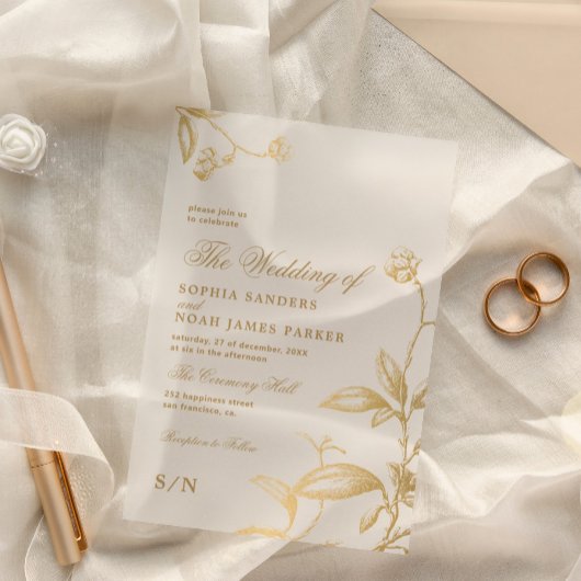Elegante  antiek gouden botanische bruiloft acryl uitnodigingen