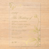 Elegante  antiek gouden botanische bruiloft acryl uitnodigingen (Voorkant)