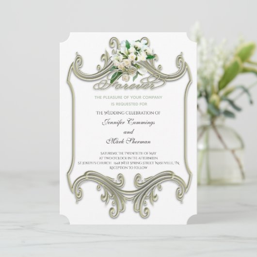 Elegante antiek gouden lijst bruiloft uitnodiging (Staand voorkant)