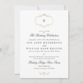 Elegante antiek gouden monogram foto bruiloft kaart (Voorkant)