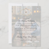 Elegante antiek gouden monogram foto bruiloft kaart (Voorkant)