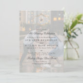 Elegante antiek gouden monogram foto bruiloft kaart (Staand voorkant)