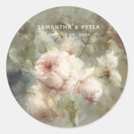 Elegante Antiek Rozen bruiloft Ronde Sticker