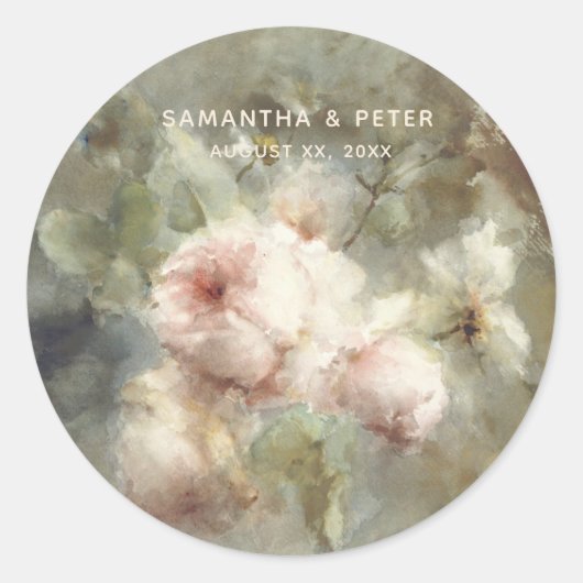 Elegante Antiek Rozen bruiloft Ronde Sticker (Voorkant)