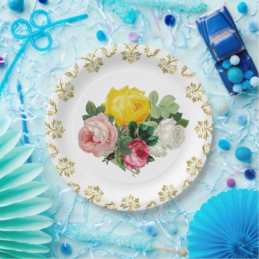 Elegante Antiek Rozen met gouden bloedige bruiloft Papieren Bordje (Feest)