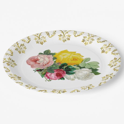 Elegante Antiek Rozen met gouden bloedige bruiloft Papieren Bordje (Gekanteld)