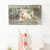 Elegante Antiek Rozen Zachte Roze Waterverf Bloeme Spandoek (Insitu)