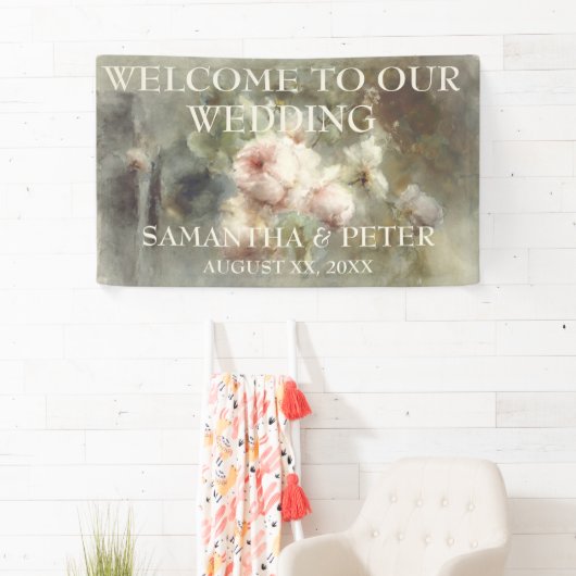 Elegante Antiek Rozen Zachte Roze Waterverf Bloeme Spandoek (Insitu)