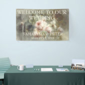 Elegante Antiek Rozen Zachte Roze Waterverf Bloeme Spandoek (Beurs)
