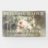 Elegante Antiek Rozen Zachte Roze Waterverf Bloeme Spandoek (Horizontaal)