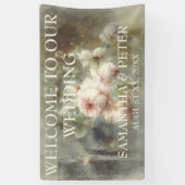 Elegante Antiek Rozen Zachte Roze Waterverf Bloeme Spandoek (Verticaal)