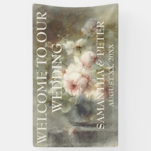 Elegante Antiek Rozen Zachte Roze Waterverf Bloeme Spandoek (Verticaal)