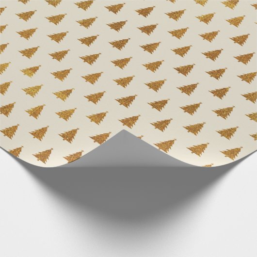 Elegante antiek witgouden glitter kerstbomen cadeaupapier (Hoek)