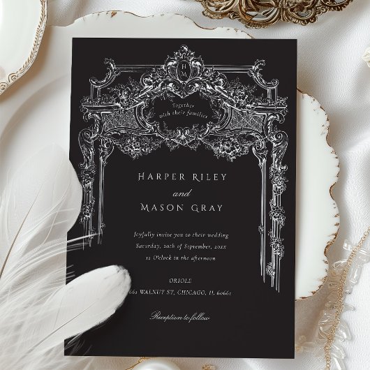 Elegante Antiek Zwart & Wit  bruiloft Kaart