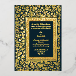 Elegante antieke 19e-eeuwse gouden bloemenhuwelijk folie uitnodiging