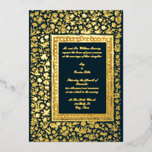 Elegante antieke 19e-eeuwse gouden bloemenhuwelijk folie uitnodiging
