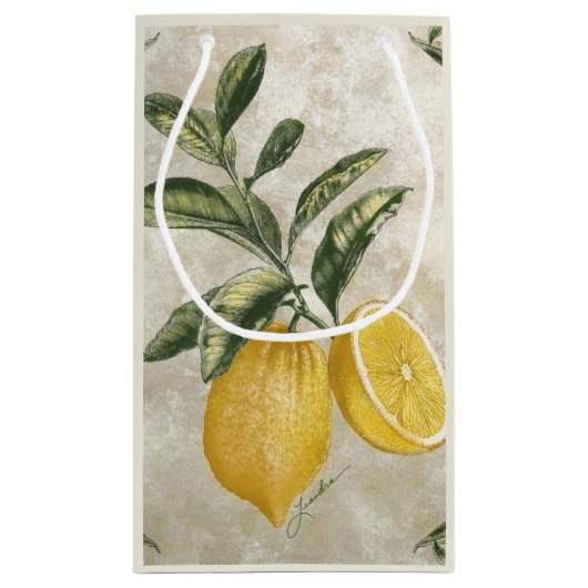 Elegante antieke citroenen - Bewerkbare rustieke c Klein Cadeauzakje (Achterkant)
