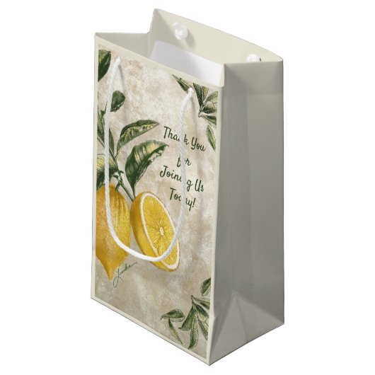 Elegante antieke citroenen - Bewerkbare rustieke c Klein Cadeauzakje (Voorkant Gekanteld)