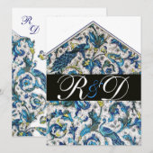 ELEGANTE ANTIEKE FLORENTIJNSE BLAUWE BLOEMEN MONOG KAART (Voorkant / Achterkant)