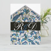 ELEGANTE ANTIEKE FLORENTIJNSE BLAUWE BLOEMEN MONOG KAART (Staand voorkant)