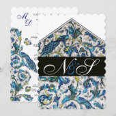 ELEGANTE ANTIEKE FLORENTIJNSE BLAUWE BLOEMEN MONOG KAART (Voorkant / Achterkant)