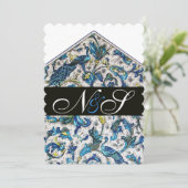 ELEGANTE ANTIEKE FLORENTIJNSE BLAUWE BLOEMEN MONOG KAART (Staand voorkant)