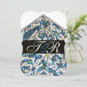 ELEGANTE ANTIEKE FLORENTIJNSE BLAUWE BLOEMEN MONOG KAART (Staand voorkant)