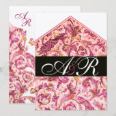 ELEGANTE ANTIEKE FLORENTIJNSE ROZE BLOEMEN MONOGRA KAART (Voorkant / Achterkant)