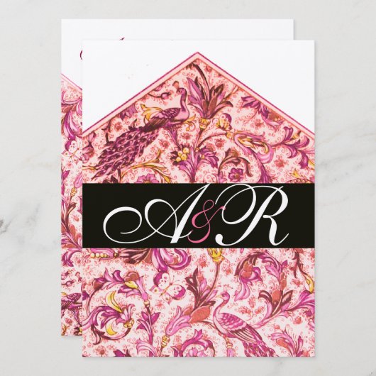 ELEGANTE ANTIEKE FLORENTIJNSE ROZE BLOEMEN MONOGRA KAART (Voorkant / Achterkant)