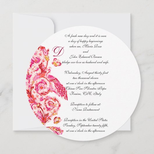 ELEGANTE ANTIEKE FLORENTIJNSE ROZE BLOEMEN MONOGRA KAART (Achterkant)