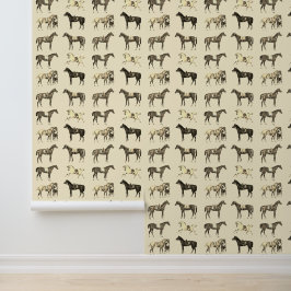 Elegante antieke gezadelde paarden bruin beige behang