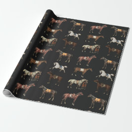 Elegante antieke gezadelde paarden bruin zwart cadeaupapier