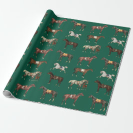 Elegante antieke gezadelde paarden in jager groen cadeaupapier