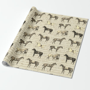 Elegante antieke gezadelde paarden op beige schrif cadeaupapier