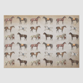 Elegante antieke gezadelde paarden op beige tissuepapier