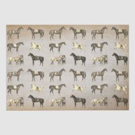 Elegante antieke gezadelde paarden op beige tissuepapier