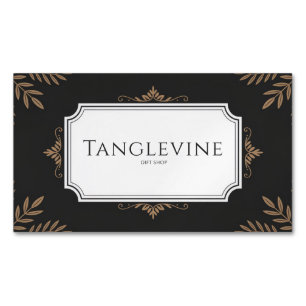 Elegante antieke gouden botanische zwarte formele  magnetisch visitekaartje