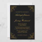 Elegante antieke gouden hoeken script zwarte trouw kaart (Voorkant)