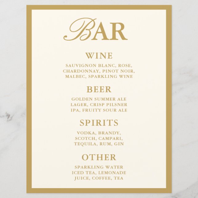 Elegante antieke ivoorkleurige barmenu bruiloft ta (Voorkant)