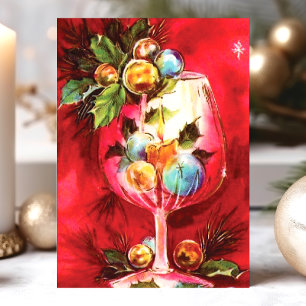 Elegante Antieke Kerst Wijn Glas Met Kaars Feestdagen Kaart